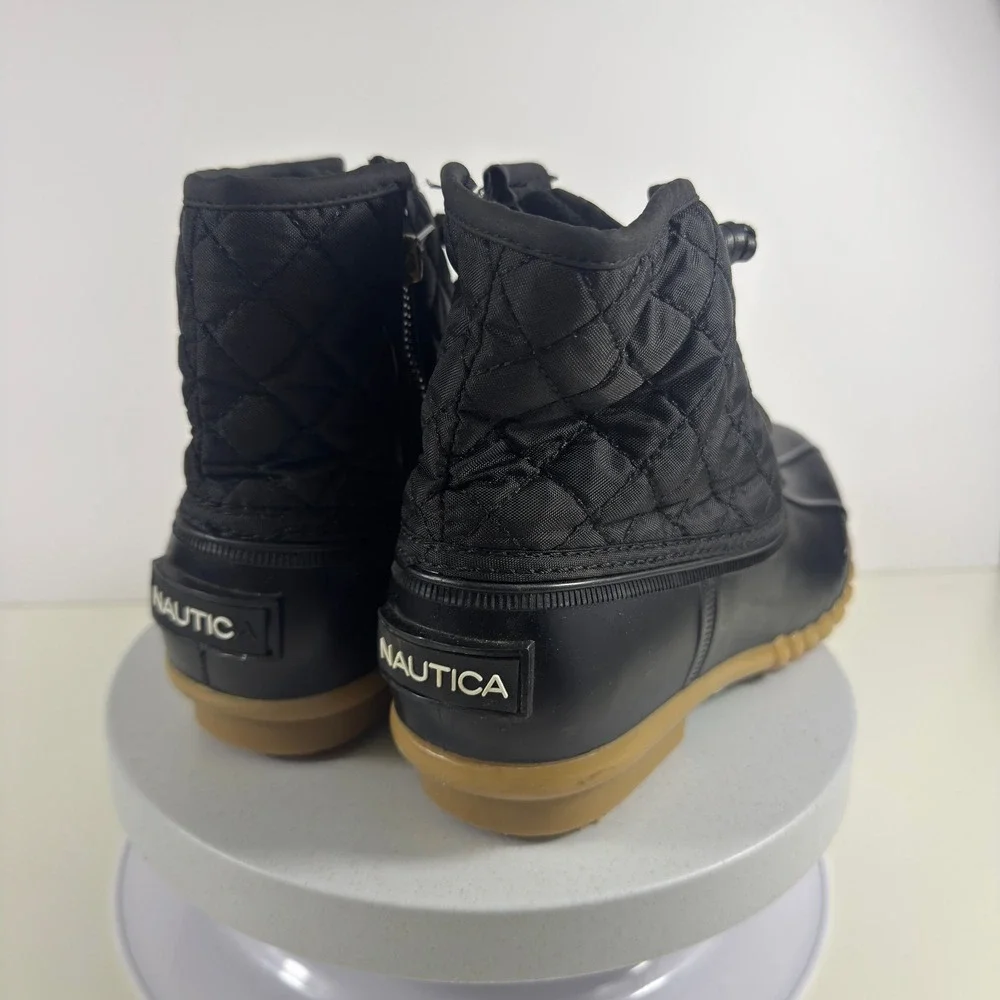 Nautica Womens Black Quilted Duck Boots Waterproof Ankle Rain‎ Snow Boots Zipper